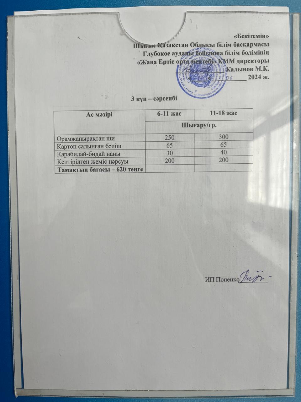 Меню 15.05.2024